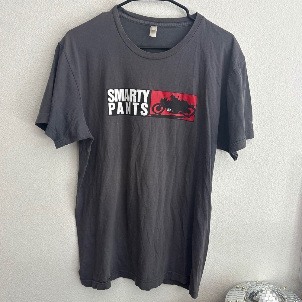 American Apparel Smarty Pants Motorcycle Graphic T-Shirt Gray Mens L USA Made
